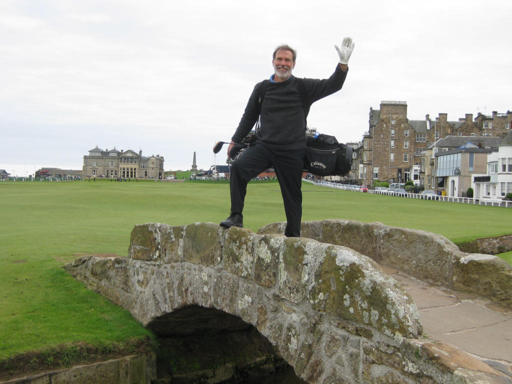 The famous Swilcan bridge and not so famous golfer